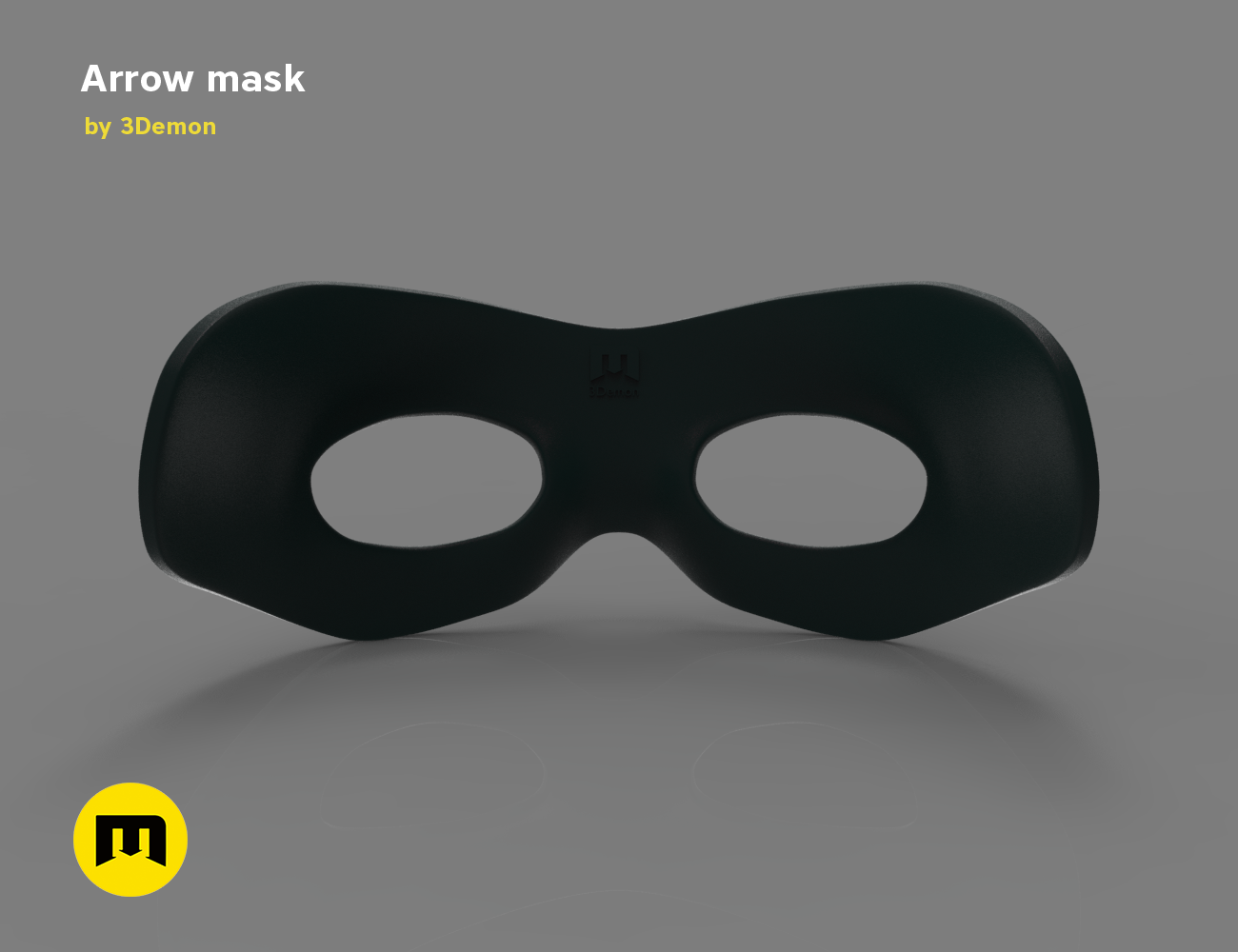 3D model render of Arrow mask, sleek black eyewear 3D print cosplay accessory