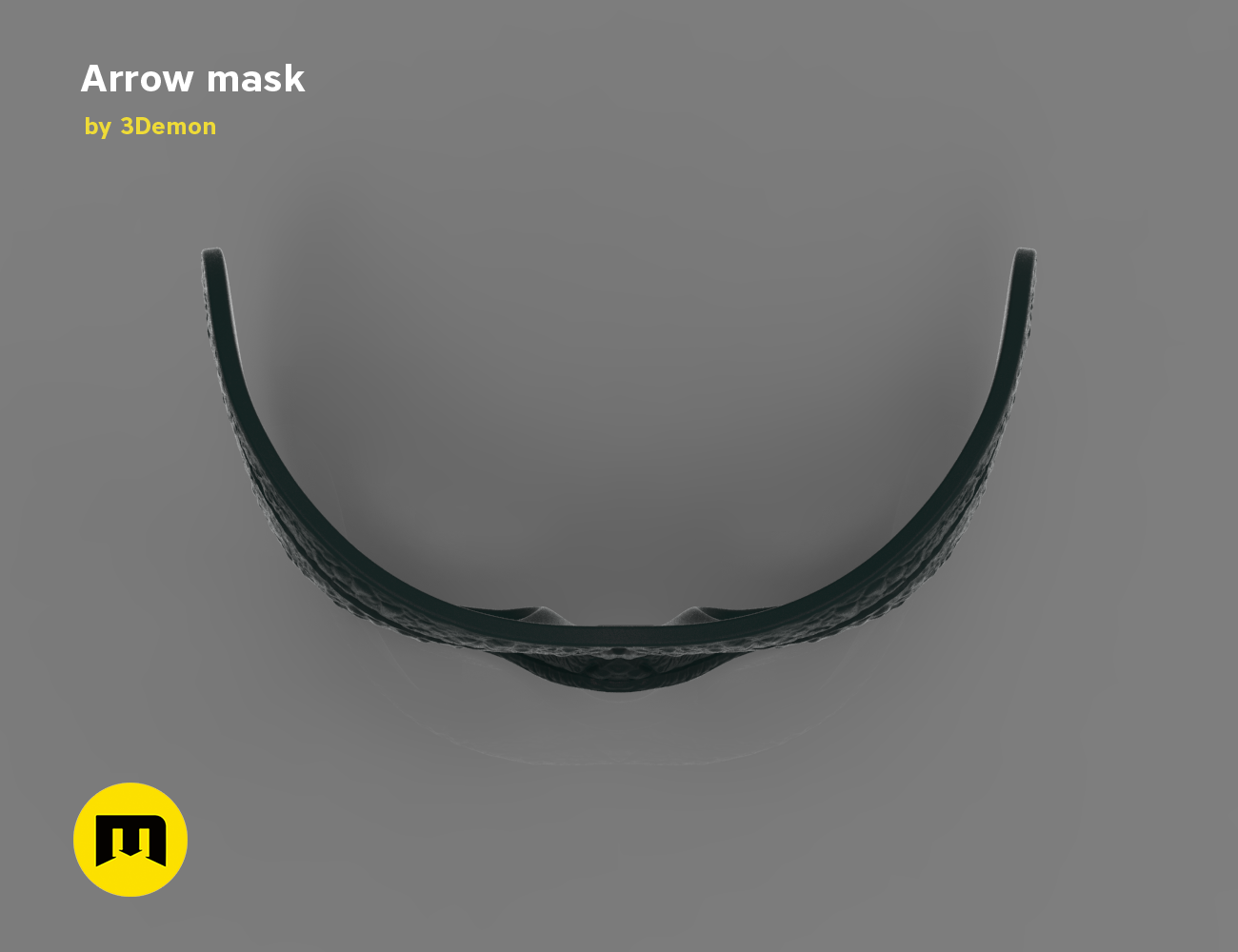 3D model render of Arrow mask, front view, 3D print cosplay accessory