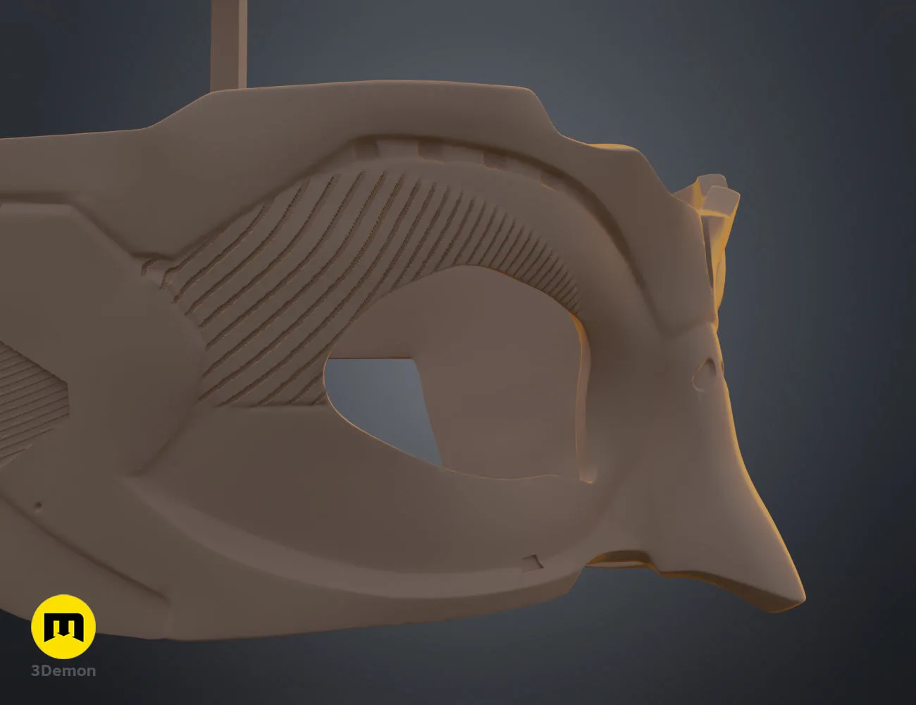 3D model render of Catwoman mask - Dark Knight Rises, sleek side view, 3D print cosplay prop