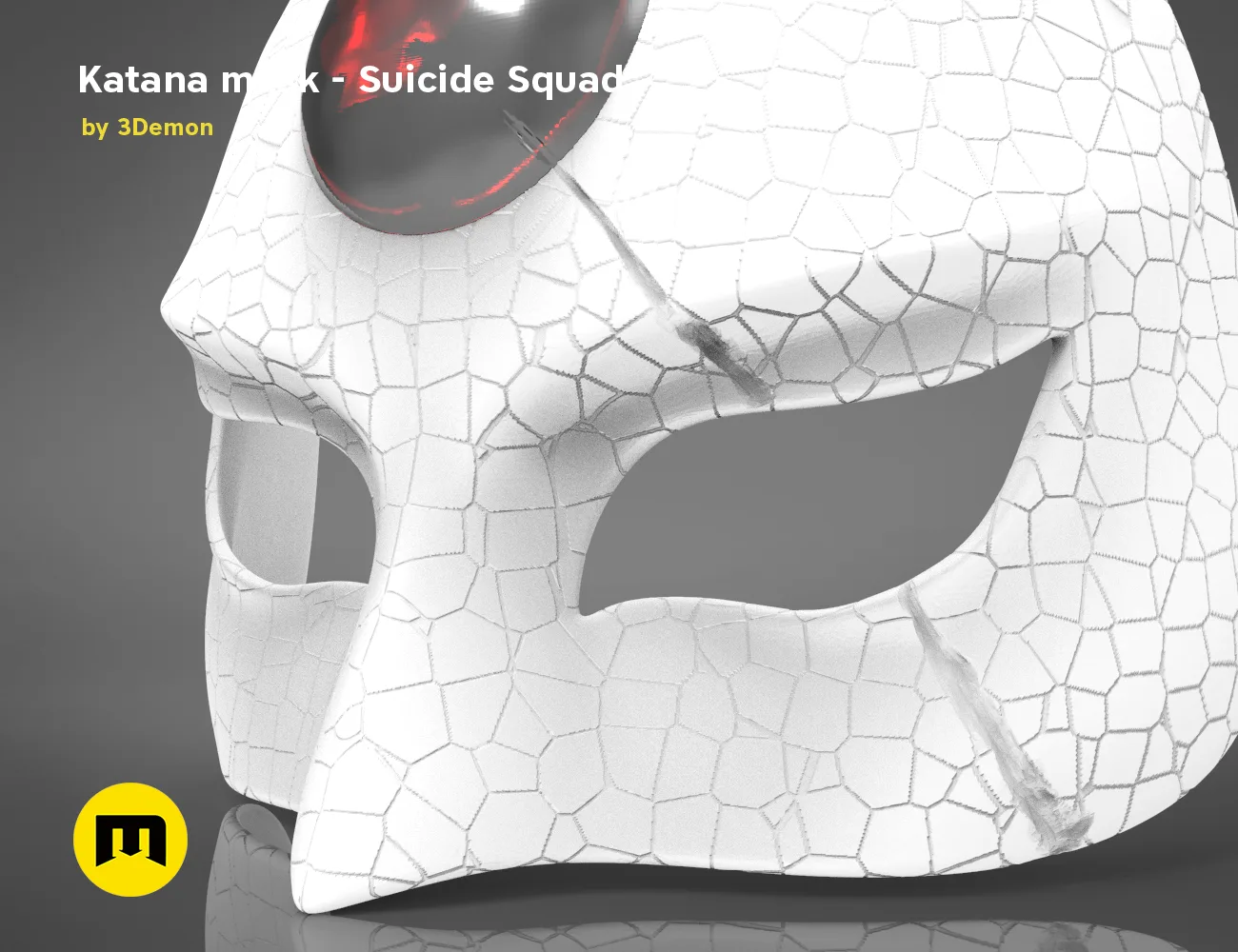 3D model render of Katana mask, Suicide Squad, detailed polygonal armor 3D print cosplay prop