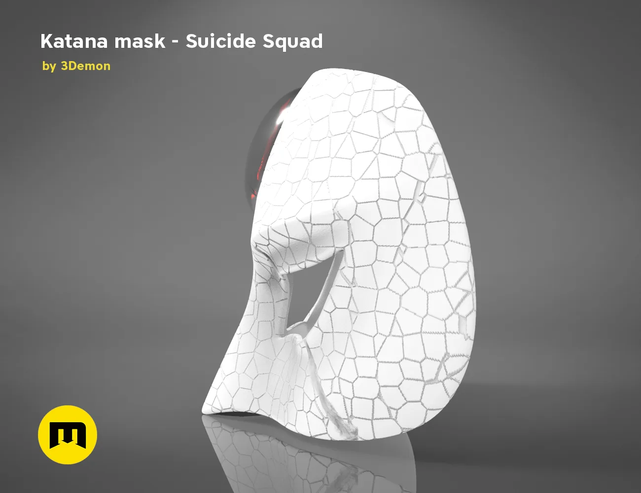 3D model render of Katana mask - Suicide Squad cosplay prop, white armored side view