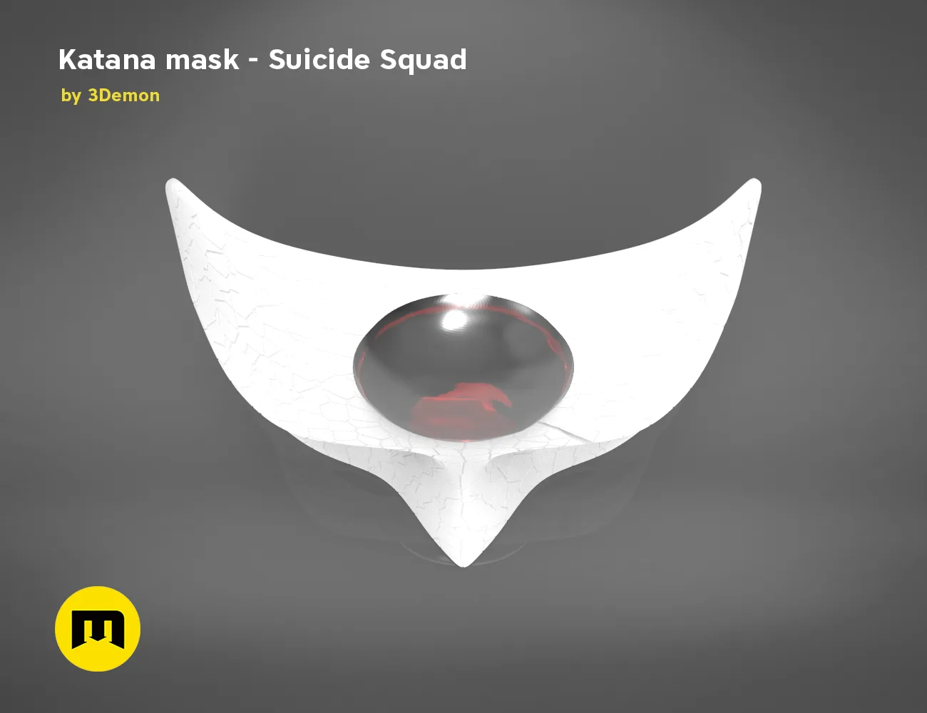 3D model render of Katana mask, Suicide Squad cosplay prop, front view with eye detail