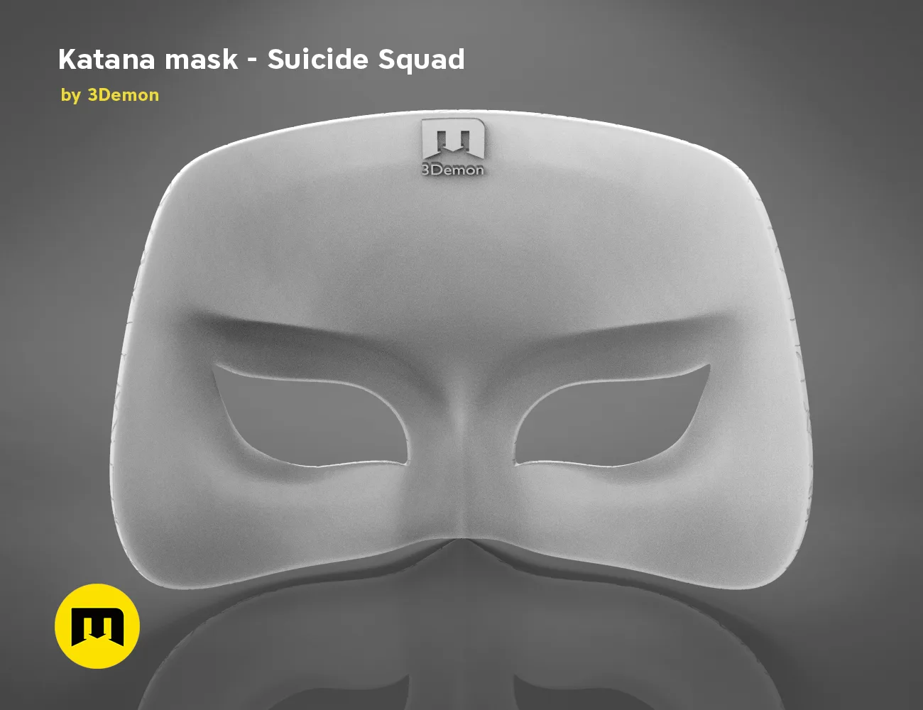 3D model render of Katana mask - Suicide Squad cosplay prop, front view, 3D print
