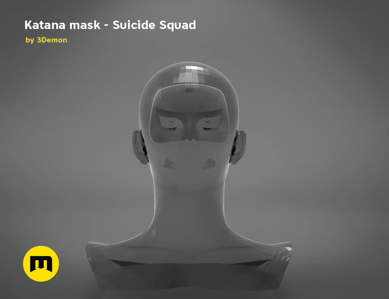 3D model render of Katana mask, Suicide Squad cosplay prop, front view STL preview