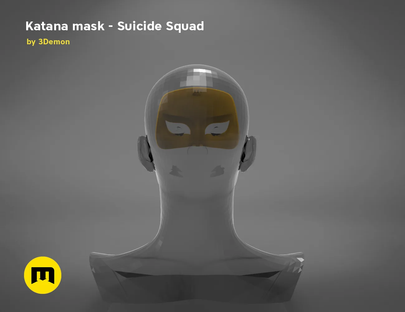 3D visualization of Katana mask - Suicide Squad cosplay prop, front view, 3D print
