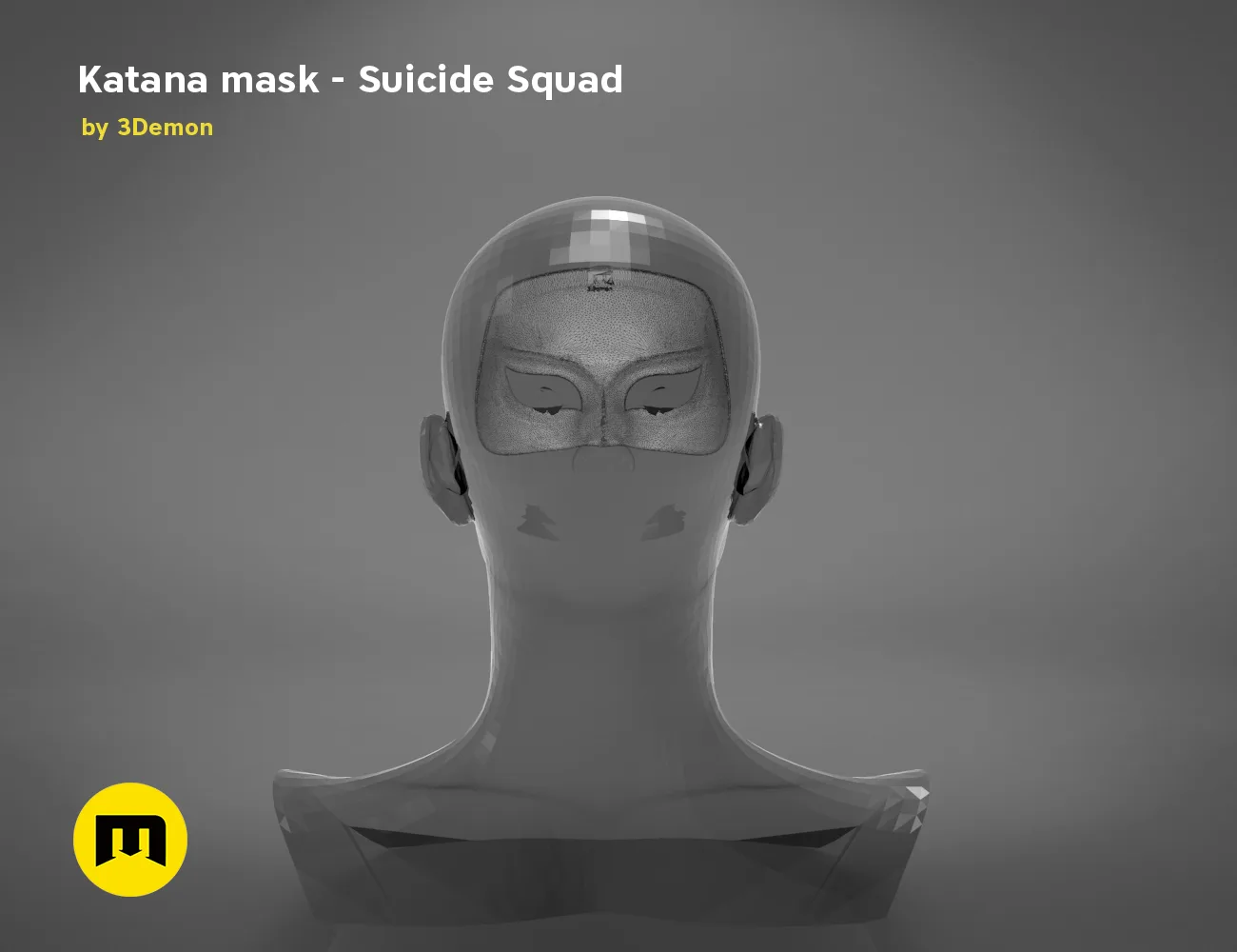 3D model render of Katana mask, Suicide Squad cosplay prop, front view STL