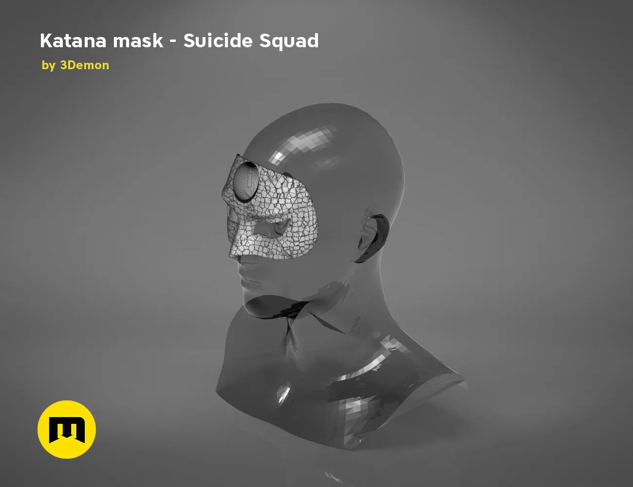 3D model render of Katana mask – Suicide Squad, side view cosplay prop