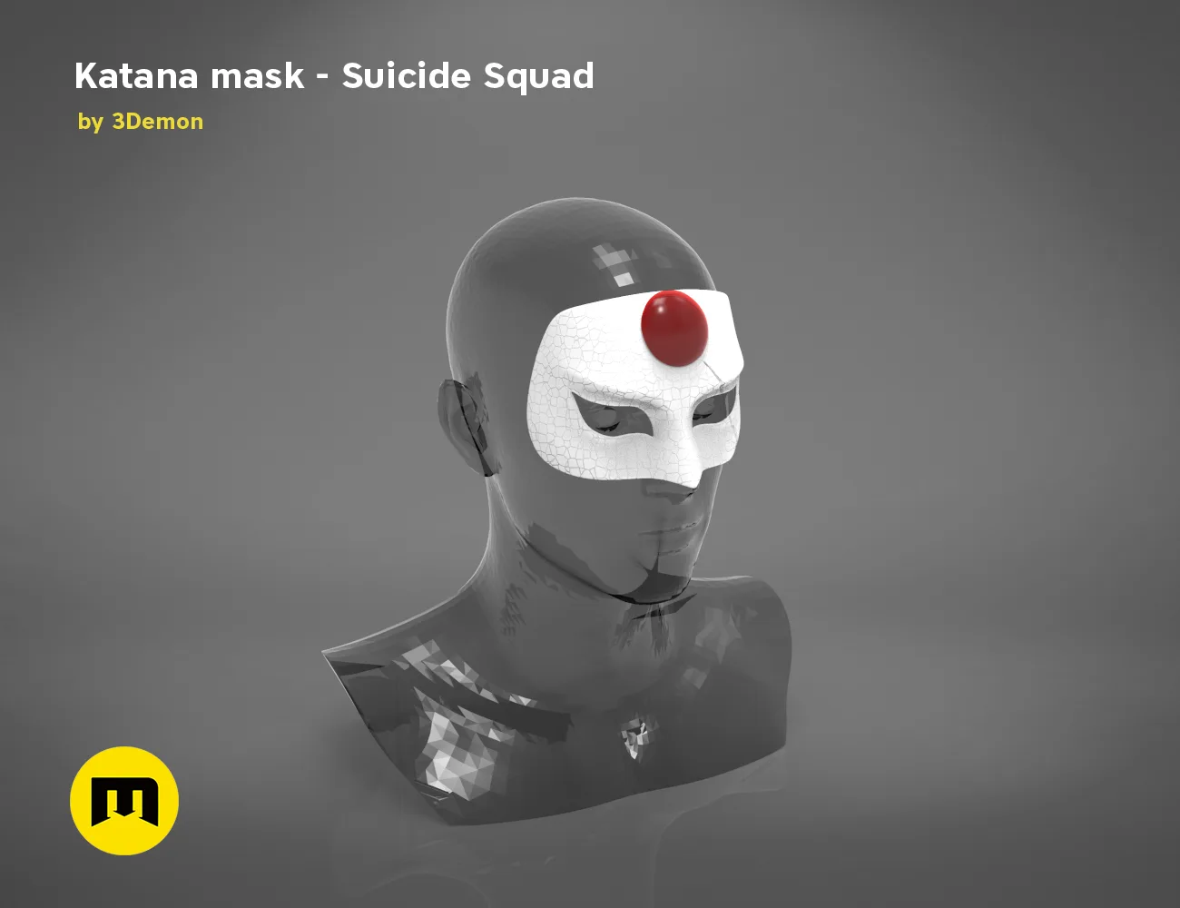 3D model render of Katana mask - Suicide Squad cosplay prop, red emitter detail