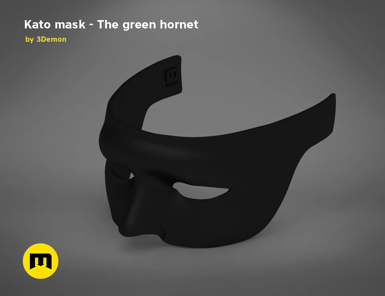 3D model render of Kato mask, black hornet-themed cosplay prop, side view STL