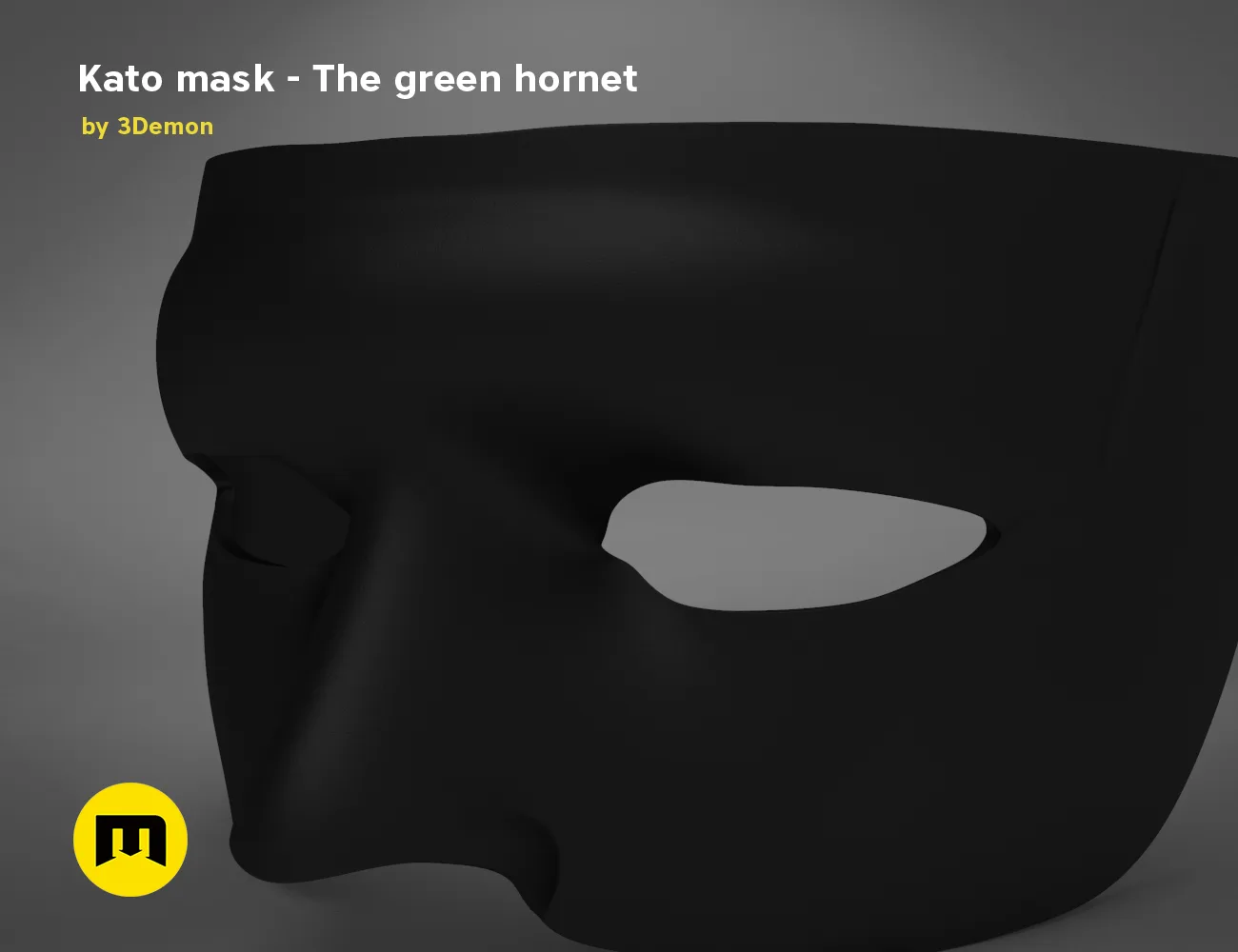 3D model render of Kato mask, The green hornet, sleek side profile for 3D print cosplay prop