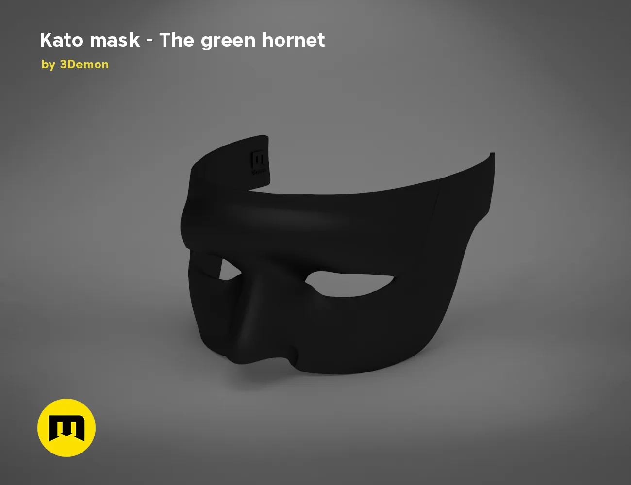 3D model render of Kato mask, black hornet-themed cosplay prop, side view