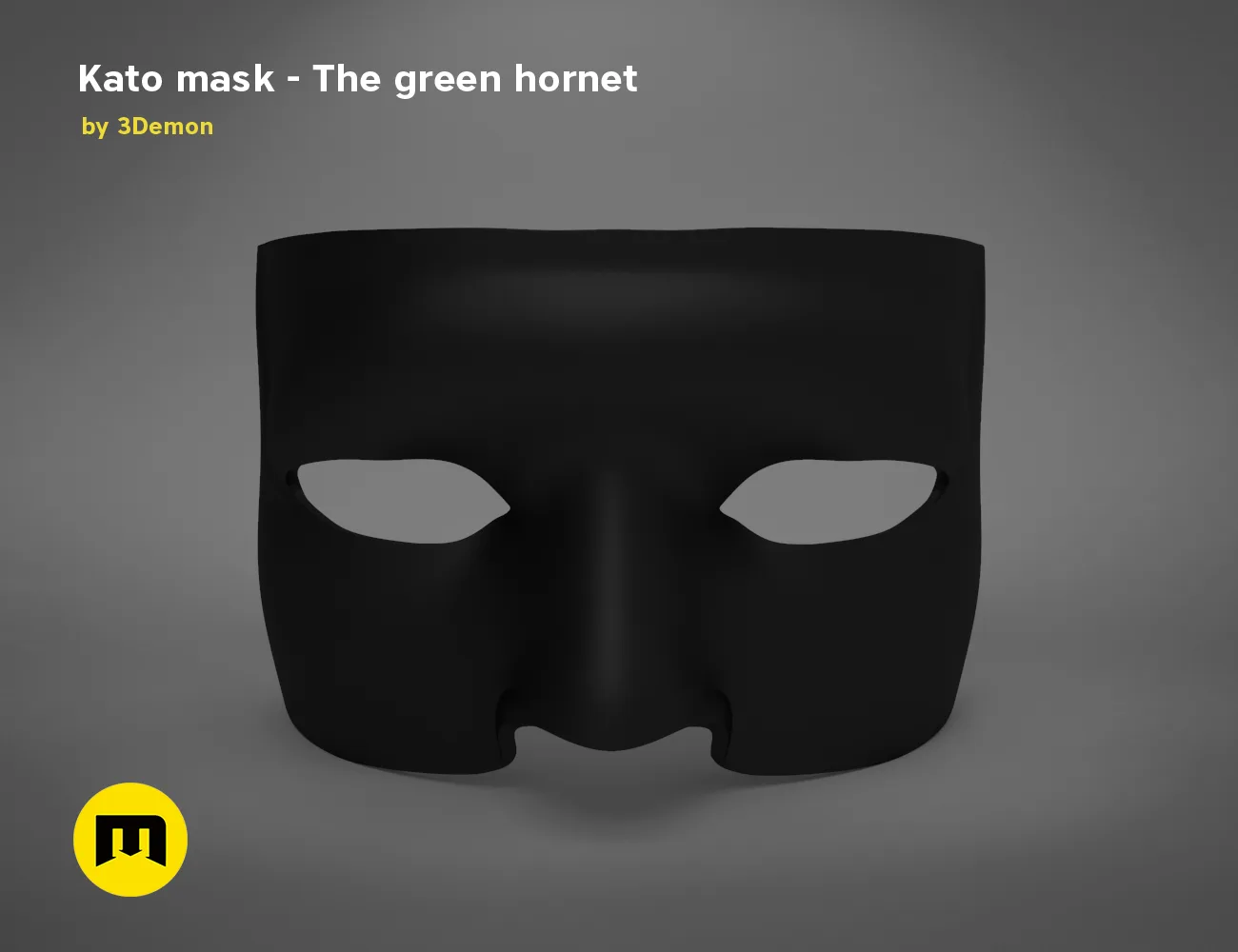 3D model render of Kato mask, black hornet-themed cosplay prop, front view STL