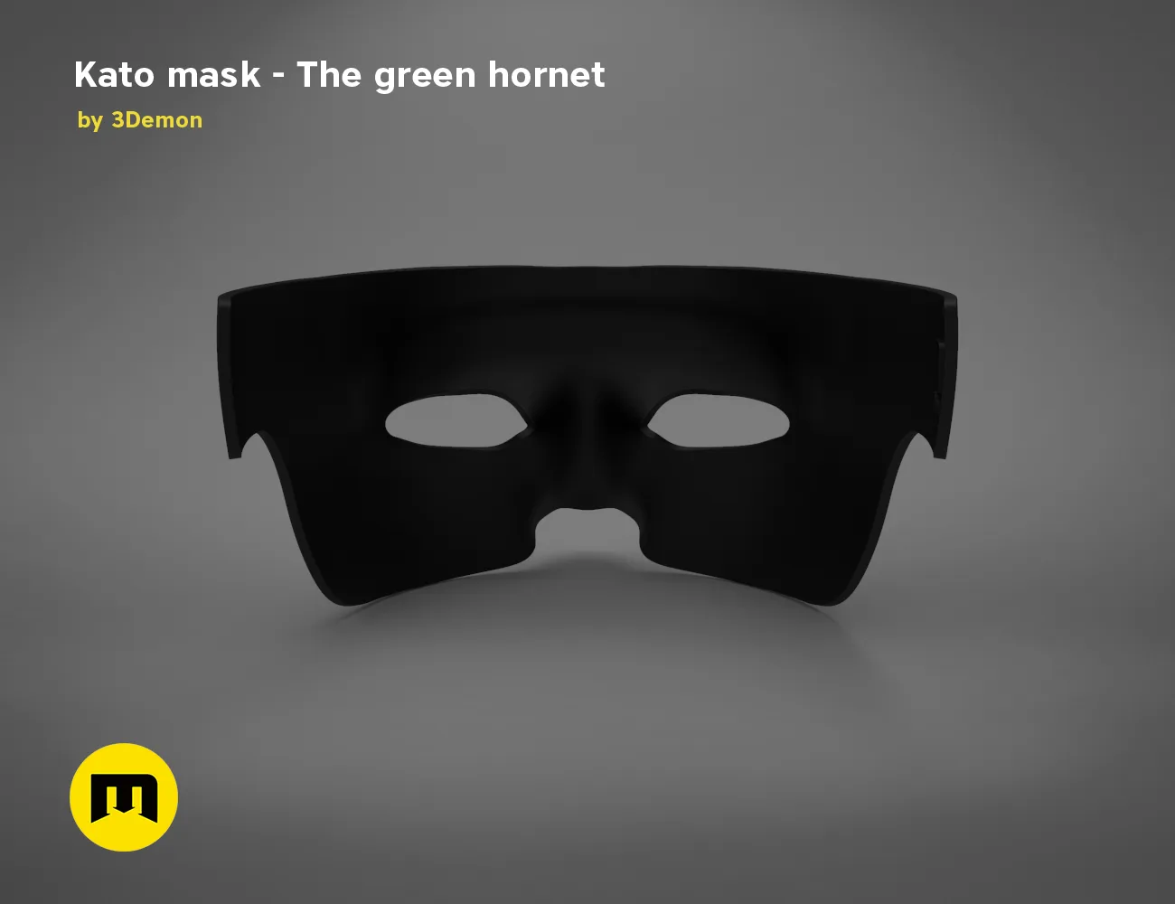 3D model render of Kato mask, black hornet-themed cosplay prop, front view STL