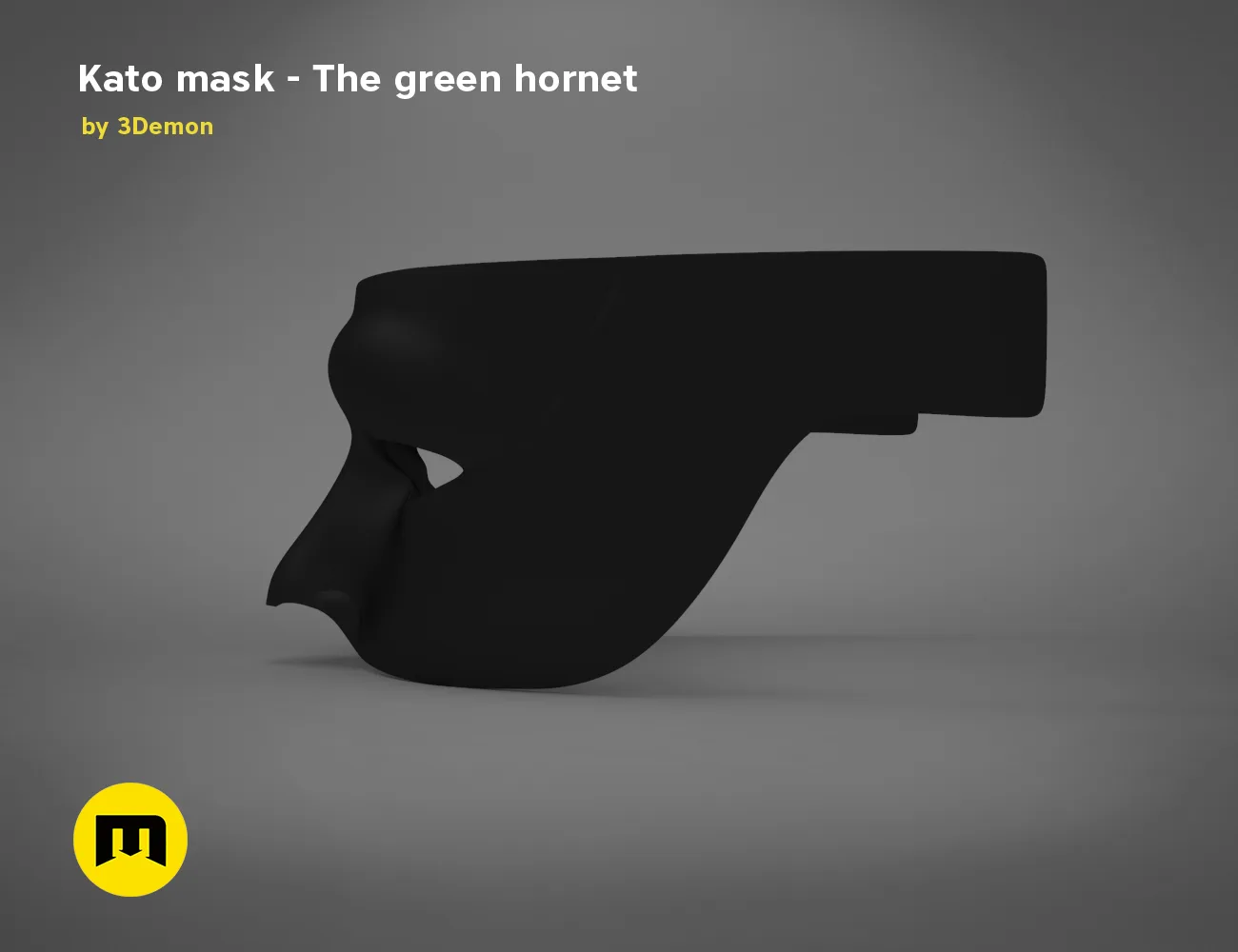 3D model render of Kato mask - The green hornet, side view 3D print cosplay prop