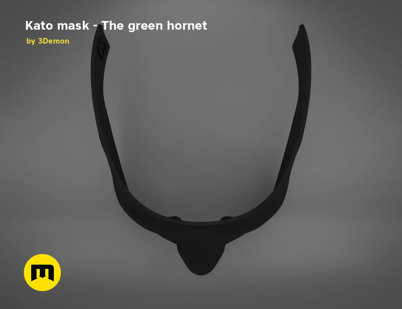 3D model render of Kato mask – The green hornet, horned cosplay prop, 3D print preview