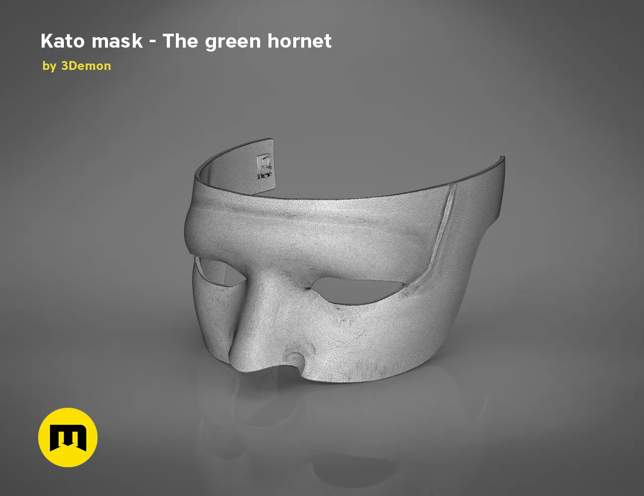 3D model render of Kato mask – The green hornet, horned faceplate STL for 3D print cosplay prop