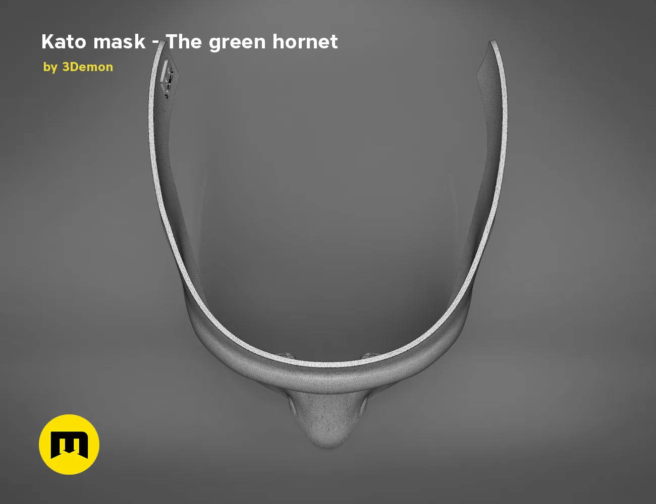 3D model render of Kato mask – The green hornet, horned cosplay prop STL preview