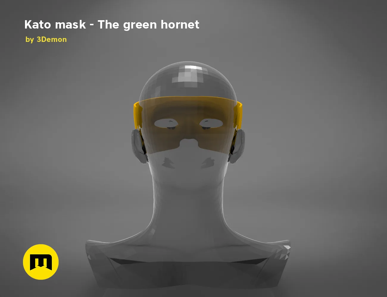 3D model render of Kato mask – The green hornet, front view cosplay prop for 3D print