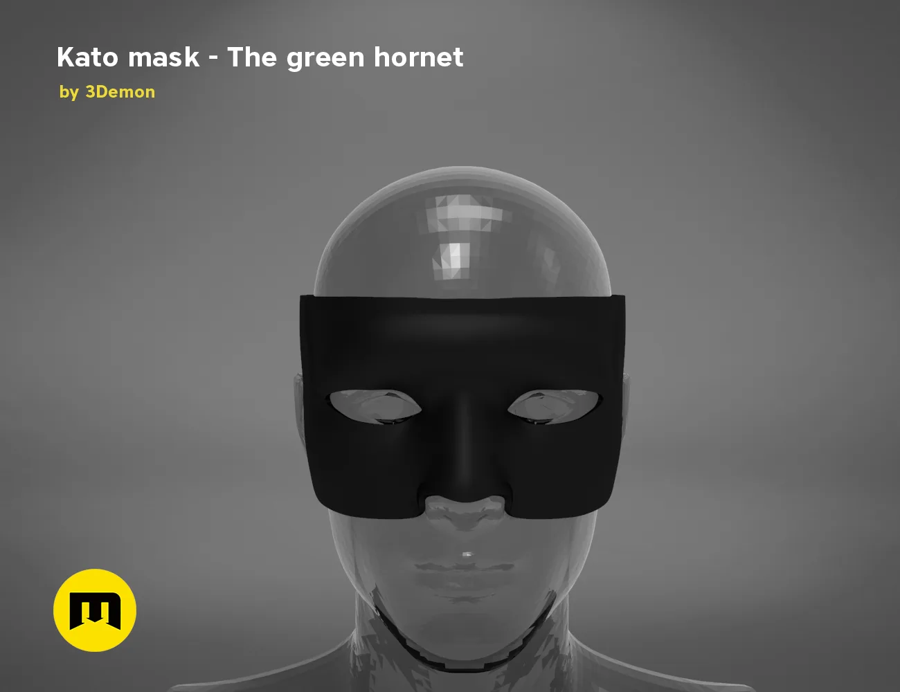 3D model render of Kato mask – The green hornet, sleek black and clear dome cosplay prop