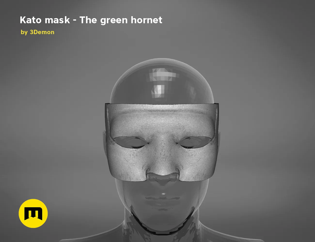 3D model render of Kato mask – The green hornet, sleek futuristic cosplay prop with dome visor