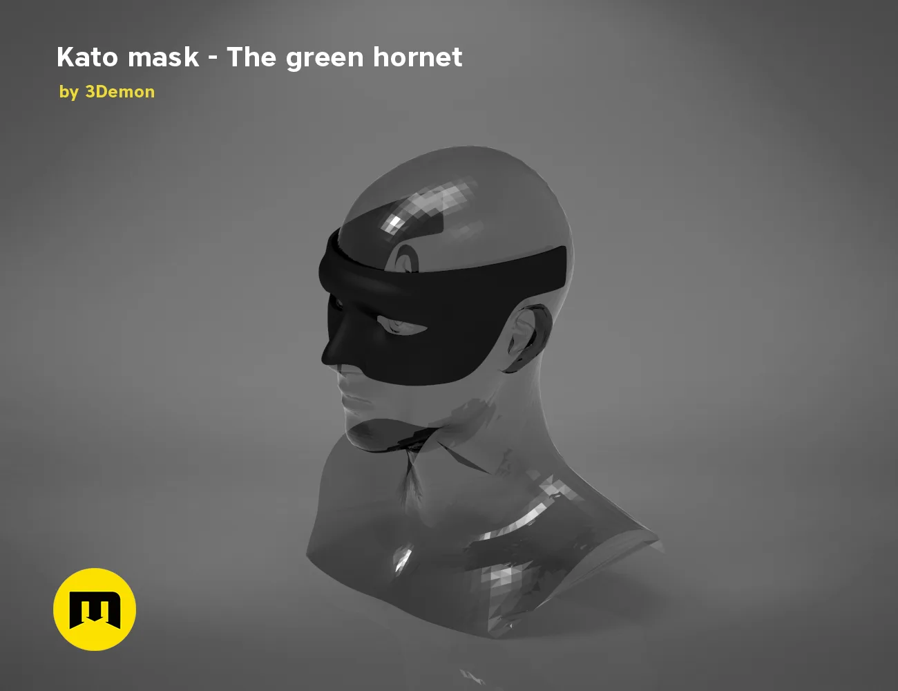 3D visualization of Kato mask, green hornet cosplay prop, side view 3D print