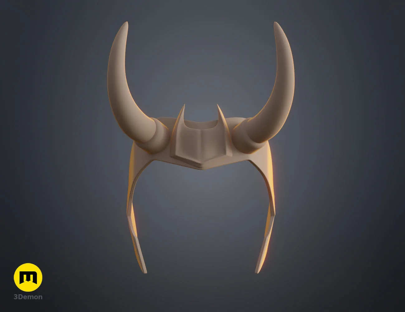 3D model render of Loki horns Headband, golden metallic 3D print accessory