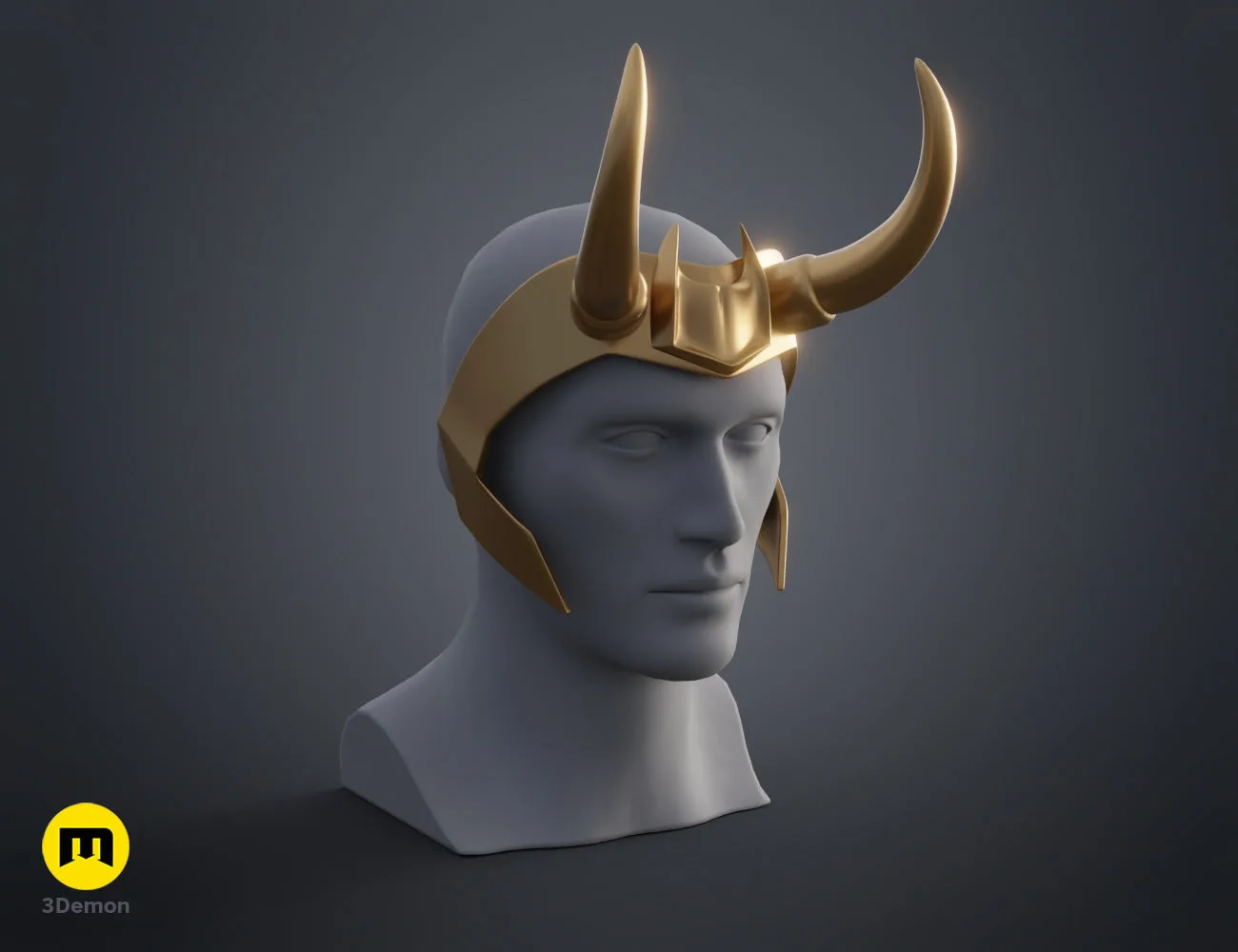 3D visualization of Loki horns Headband, golden horned accessory for Marvel cosplay, 3D print preview