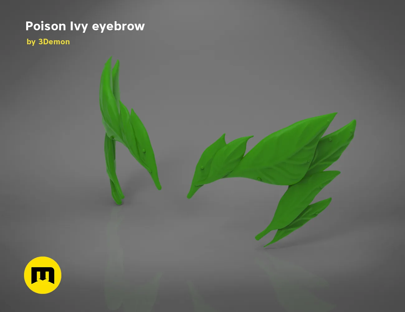 3D model render of Poison Ivy eyebrows, detailed leaf-shaped 3D print cosplay accessory
