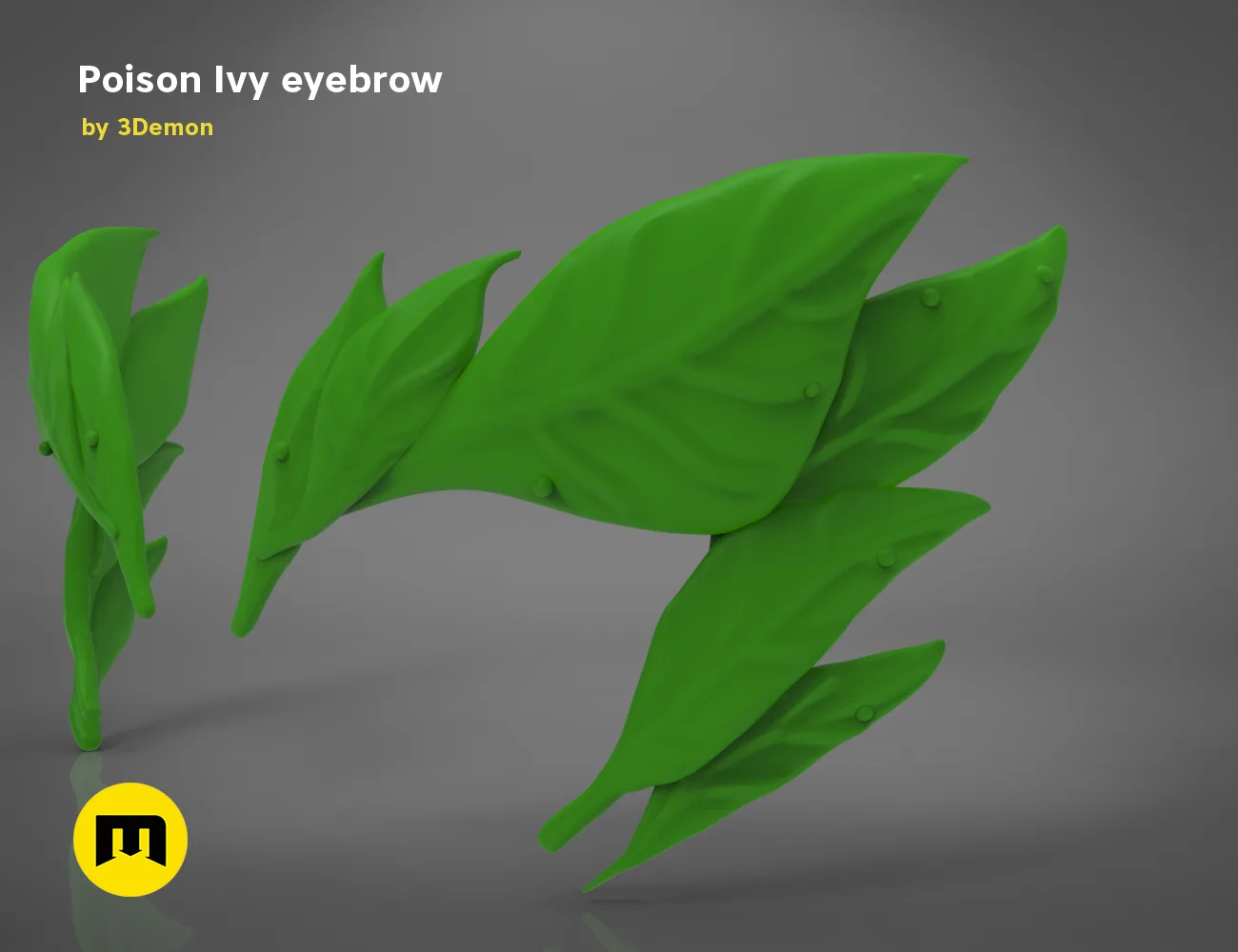 3D model render of Poison Ivy eyebrows, detailed leaf-shaped 3D print cosplay accessory