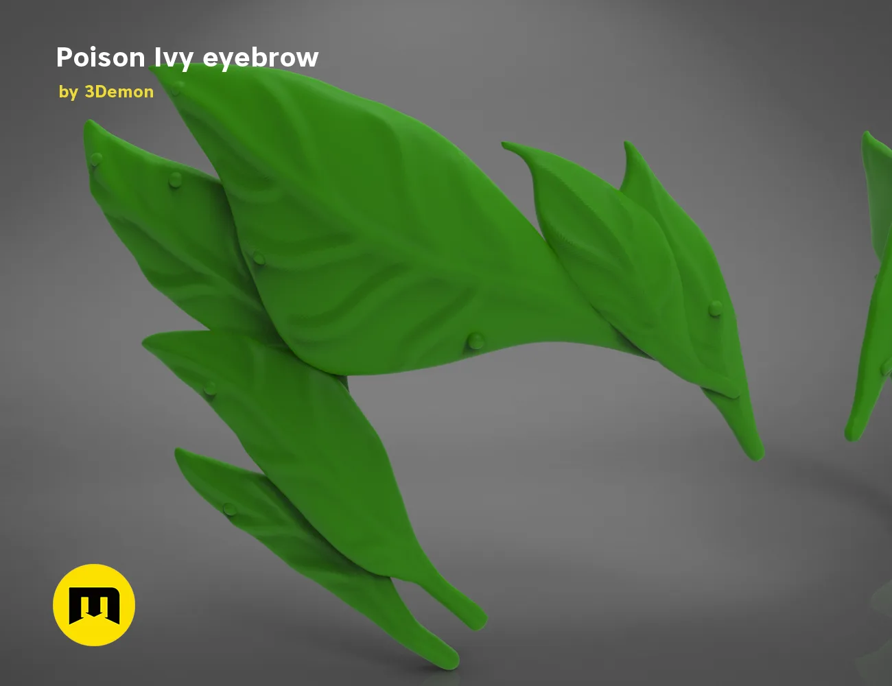 3D model render of Poison Ivy eyebrows, detailed leaf-shaped 3D print cosplay accessory