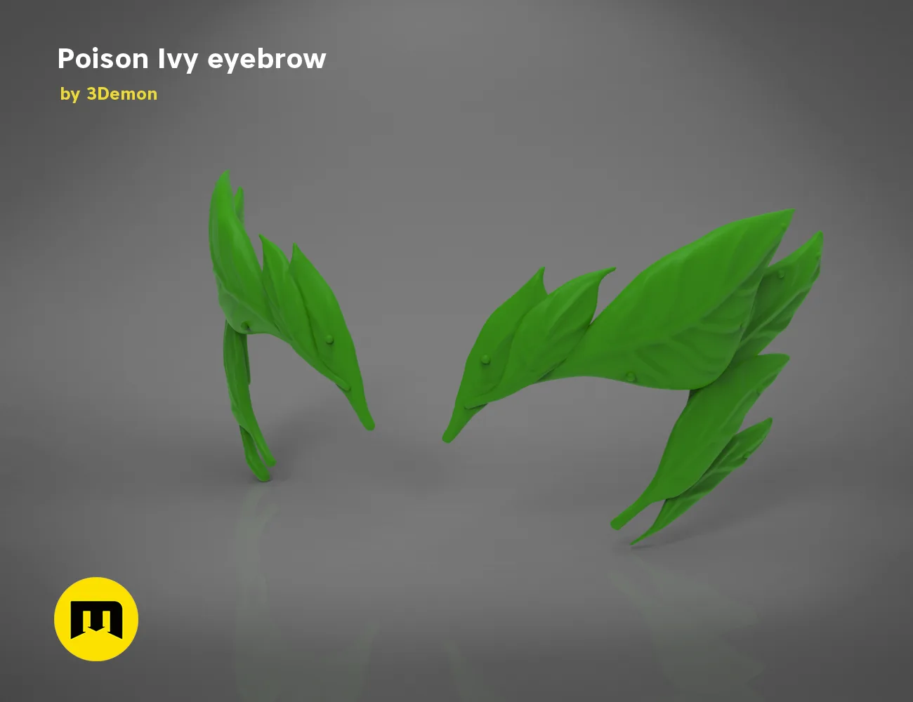 3D model render of Poison Ivy eyebrows, green leaf-shaped 3D print cosplay accessory