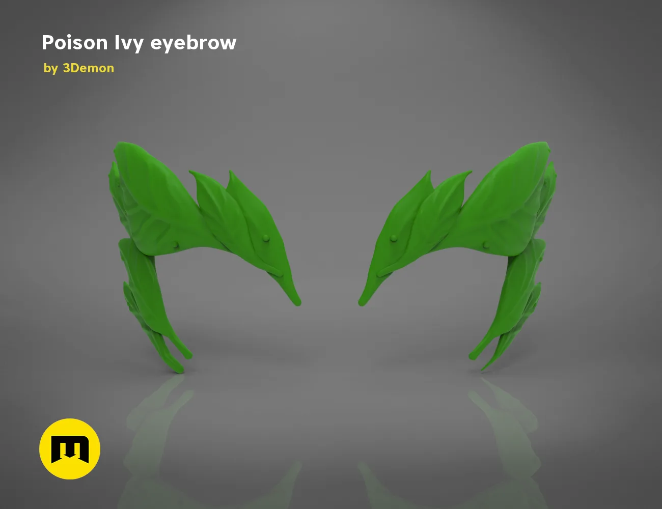 3D model render of Poison Ivy eyebrows, green leaf-shaped 3D print cosplay accessory