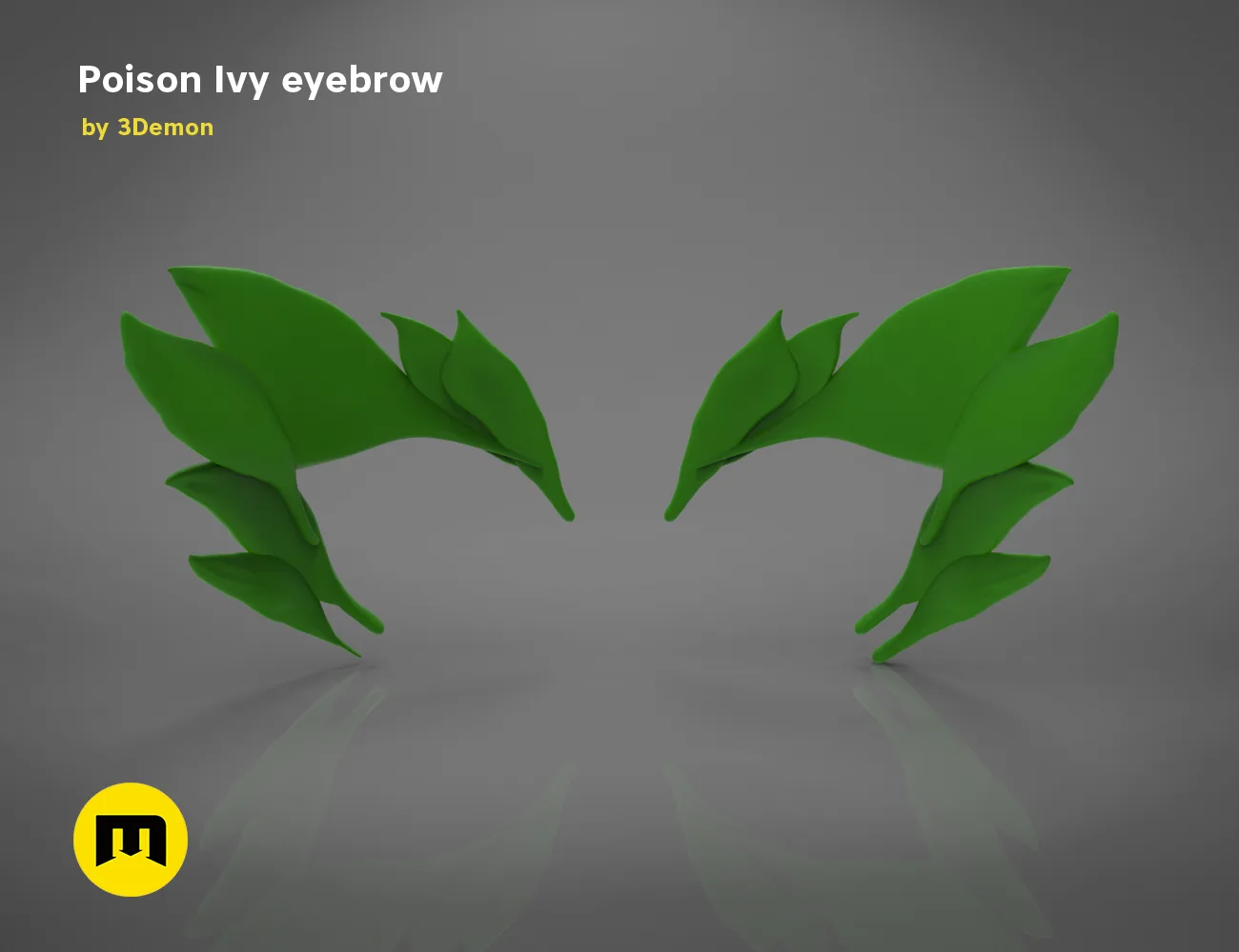 3D model render of Poison Ivy eyebrows, green leaf-shaped 3D print cosplay accessory