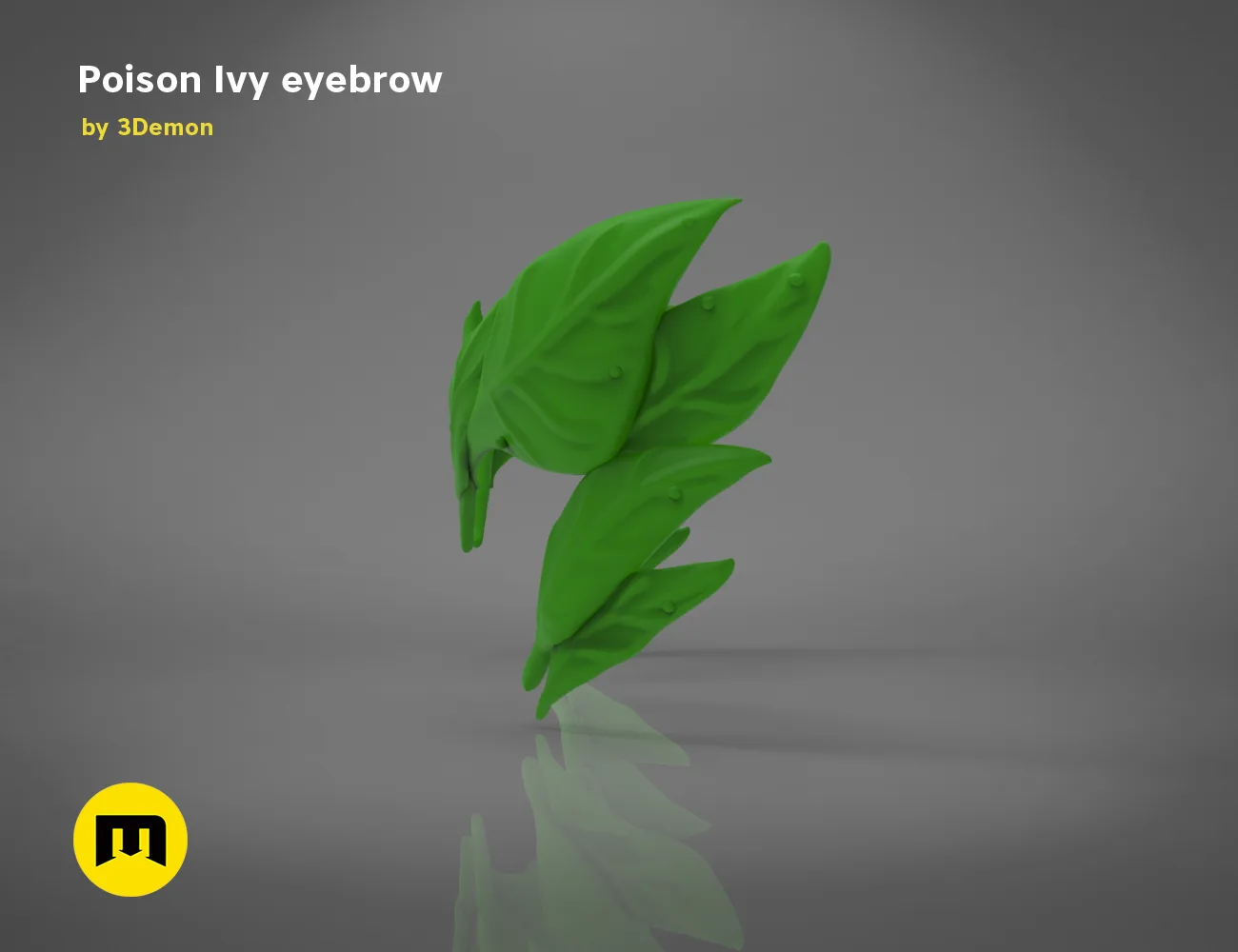 Poison Ivy eyebrows STL, 3D model render of detailed leaf-shaped brow accessory