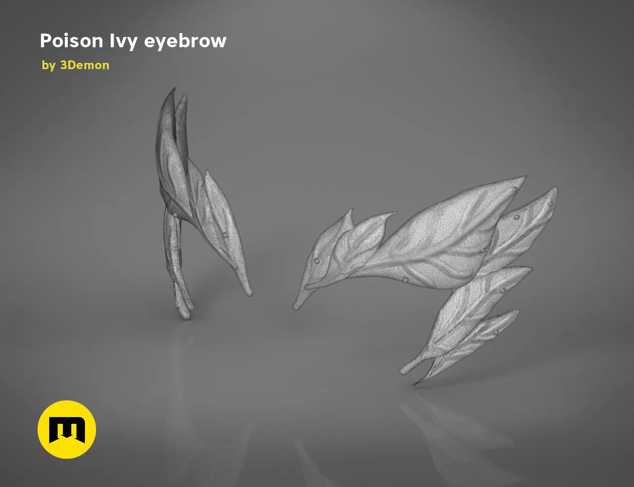 3D model render of Poison Ivy eyebrows, detailed leaf-like 3D print accessory