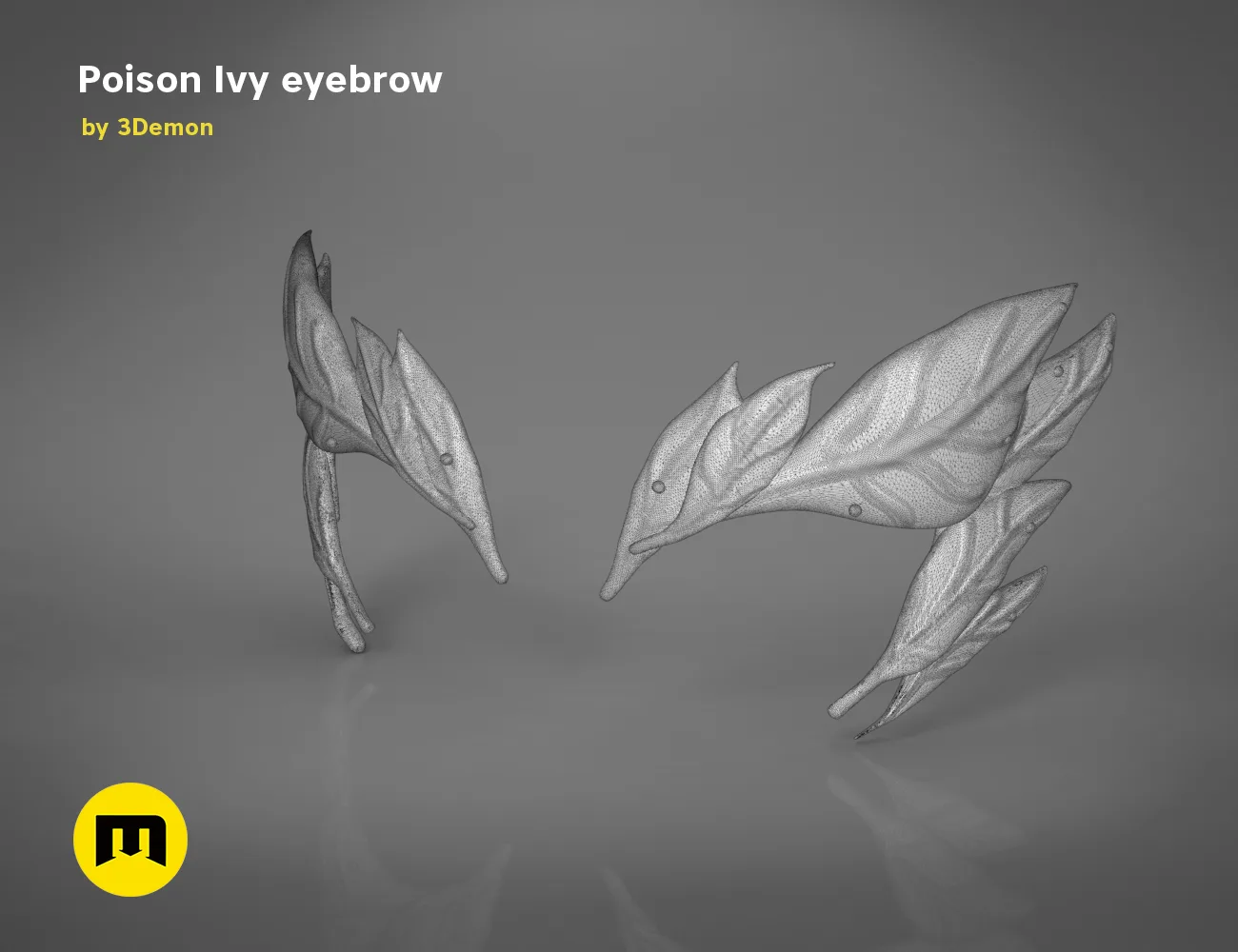 3D visualization of Poison Ivy eyebrows, detailed leaf-like 3D print accessory