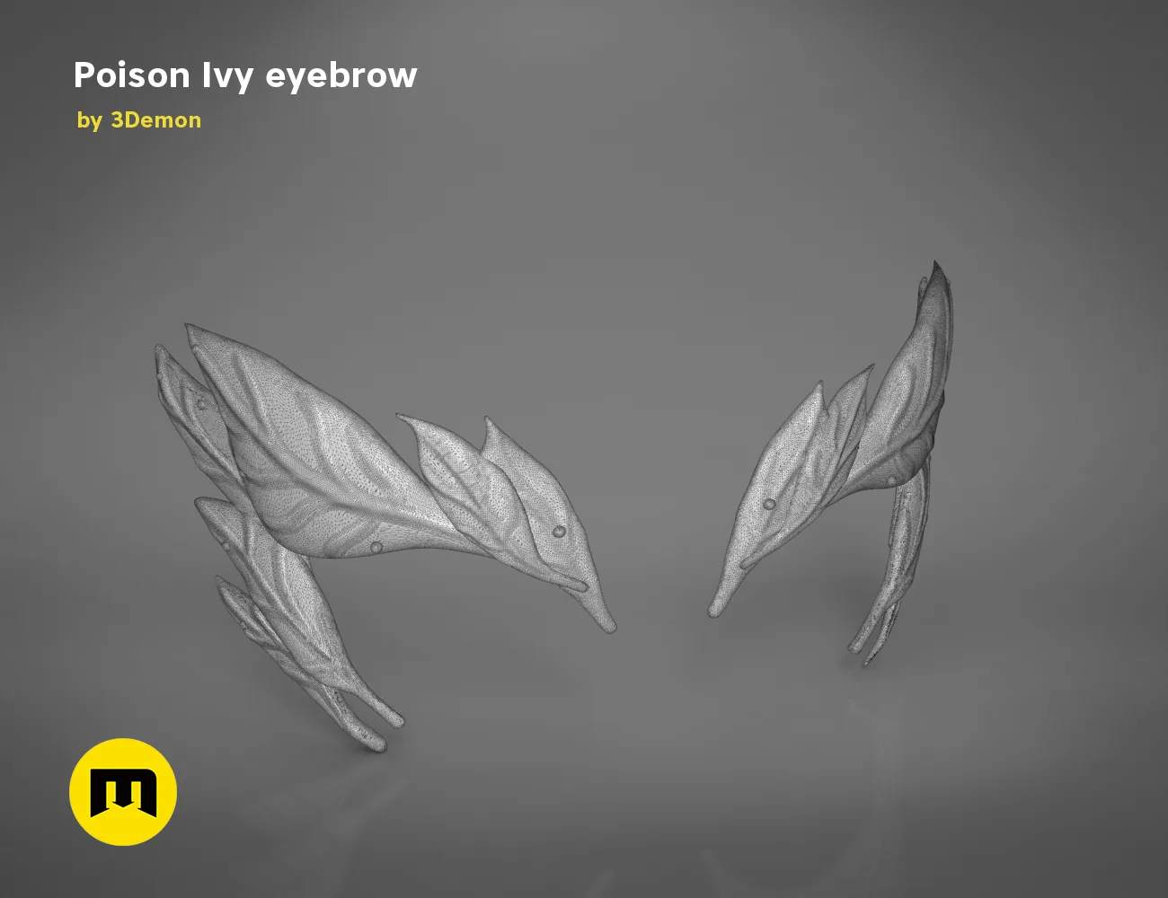 3D model render of Poison Ivy eyebrows, detailed leaf-shaped 3D print accessory