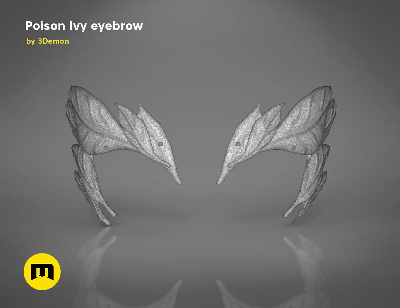 3D model render of Poison Ivy eyebrows, detailed leaf-like 3D print cosplay accessory