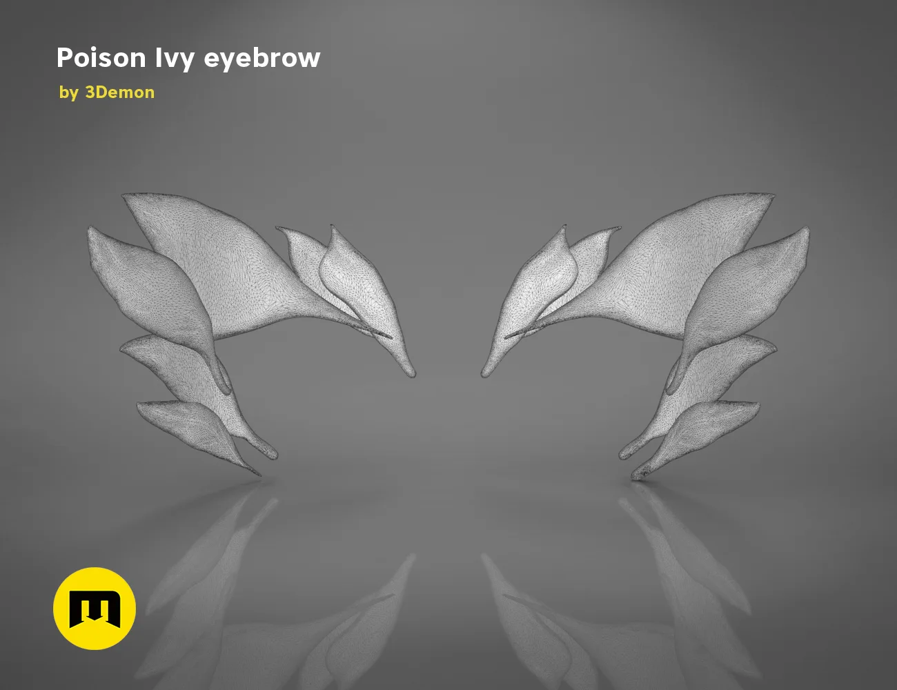 3D model render of Poison Ivy eyebrows, detailed leaf-shaped 3D print accessory