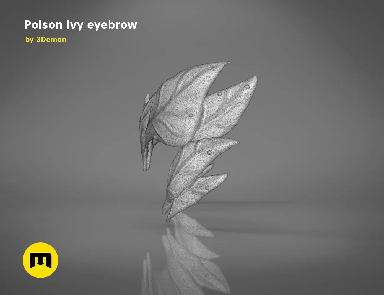 3D model render of Poison Ivy eyebrows, detailed leaf-like design, 3D print cosplay accessory