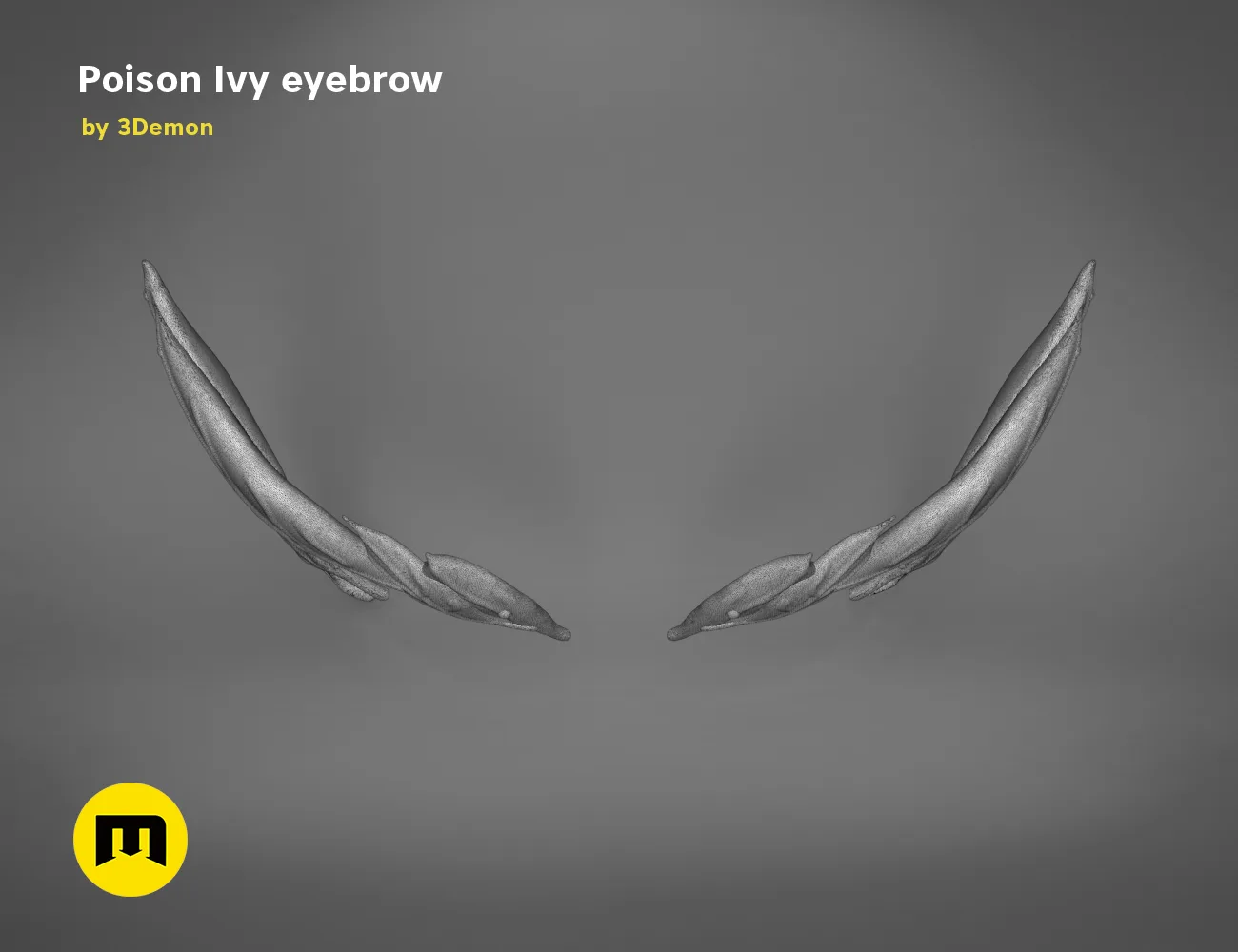3D model render of Poison Ivy eyebrows, stylized curved brows for cosplay accessory, 3D print preview