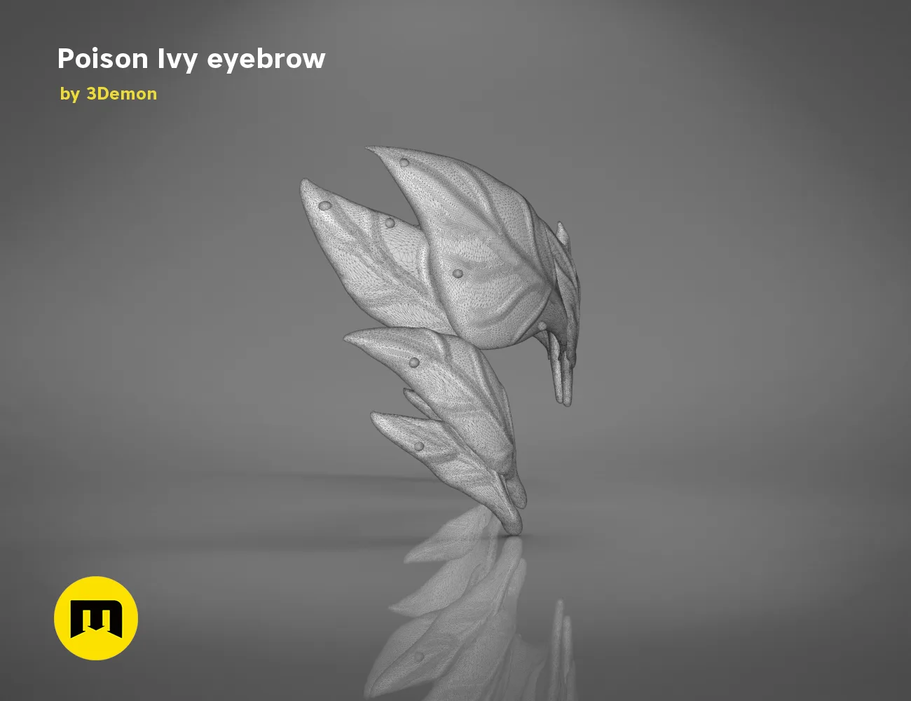 3D model render of Poison Ivy eyebrows, detailed leaf-like design, 3D print cosplay accessory