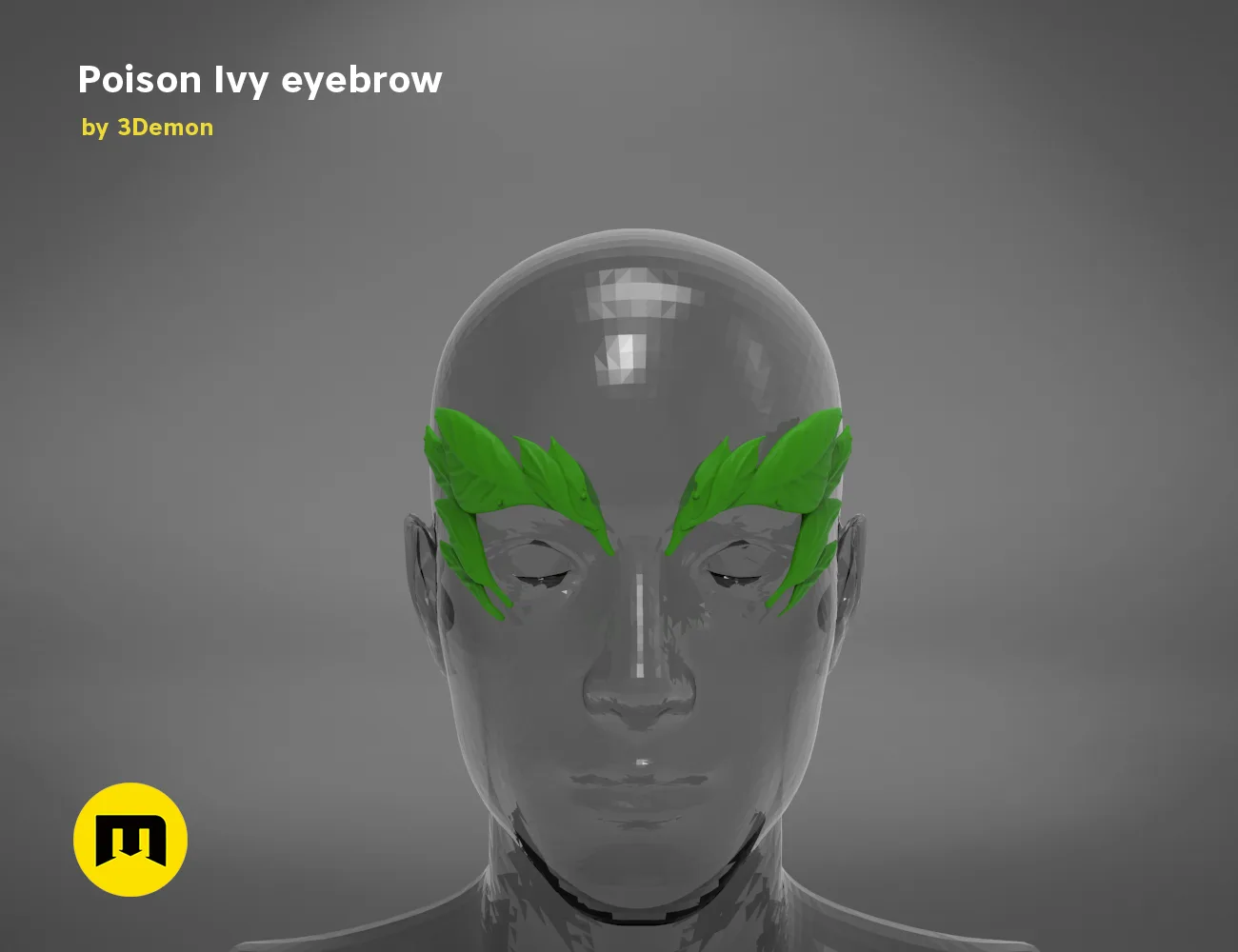 3D model render of Poison Ivy eyebrows, green leafy 3D print cosplay accessory