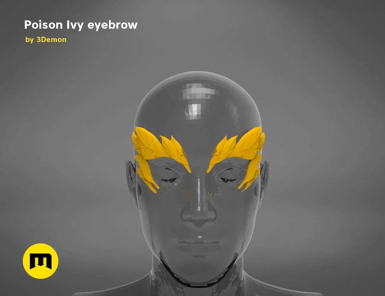 3D model render of Poison Ivy eyebrows, yellow leaf-style 3D print accessory
