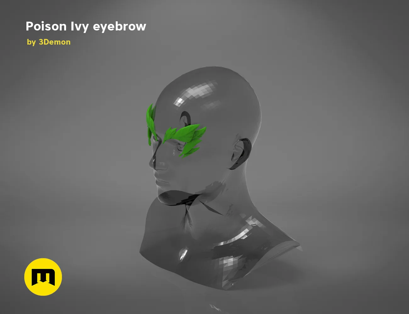 3D model render of Poison Ivy eyebrows, green leafy design on translucent 3D print cosplay accessory