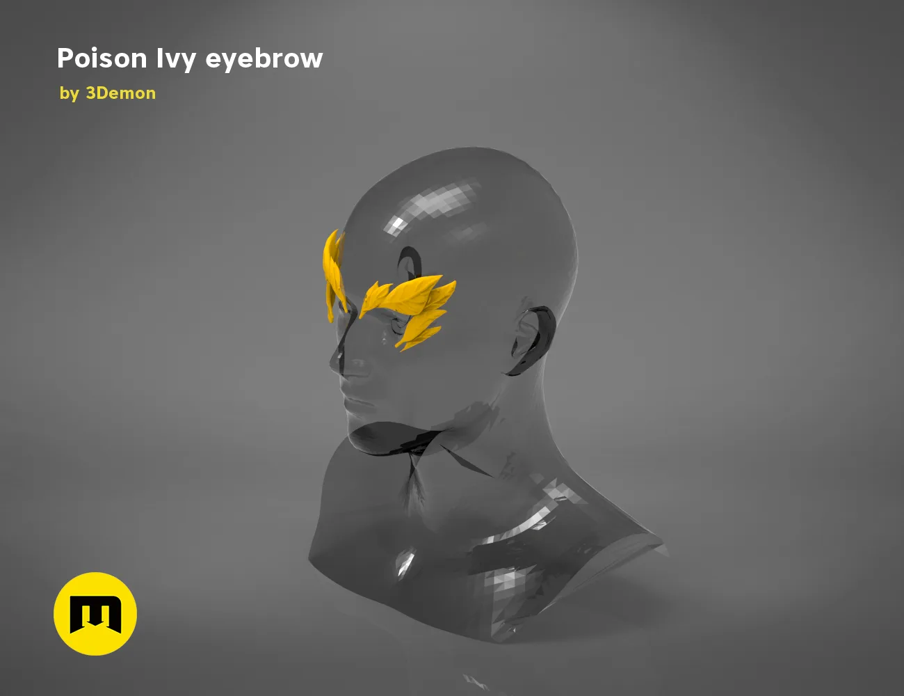 3D model render of Poison Ivy eyebrows, golden leaf detail, 3D print cosplay accessory