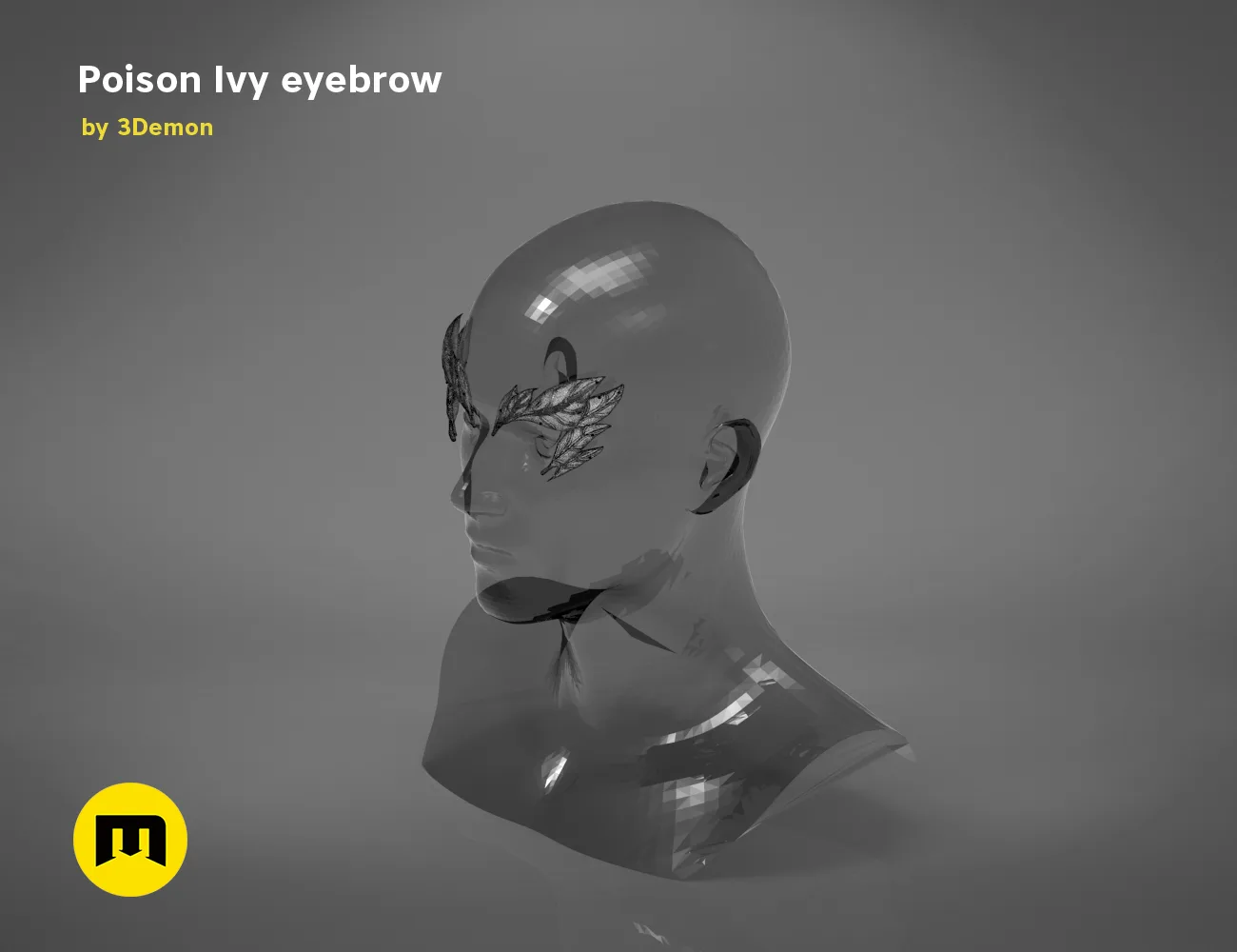3D model render of Poison Ivy eyebrows, leaf-adorned brow design, 3D print cosplay accessory