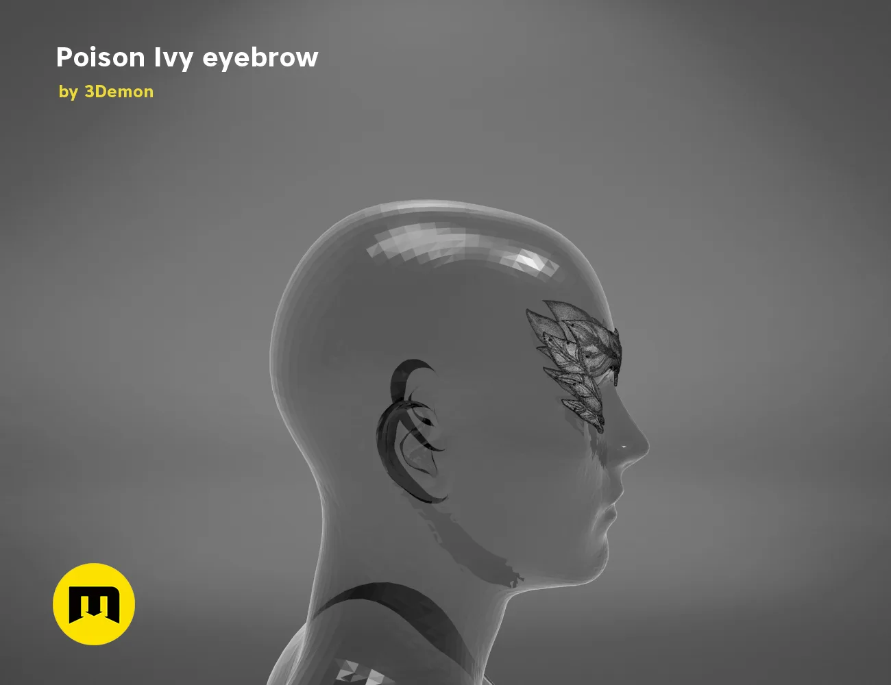 3D visualization of Poison Ivy eyebrows STL, leaf-patterned 3D print cosplay accessory