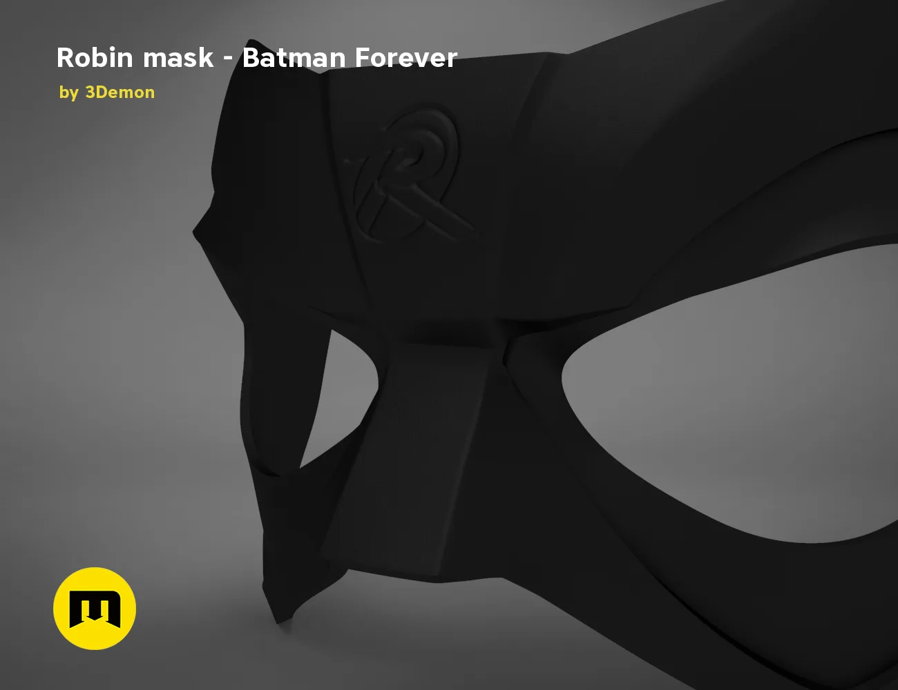 3D visualization of Robin mask, Batman Forever, side profile 3D print cosplay prop