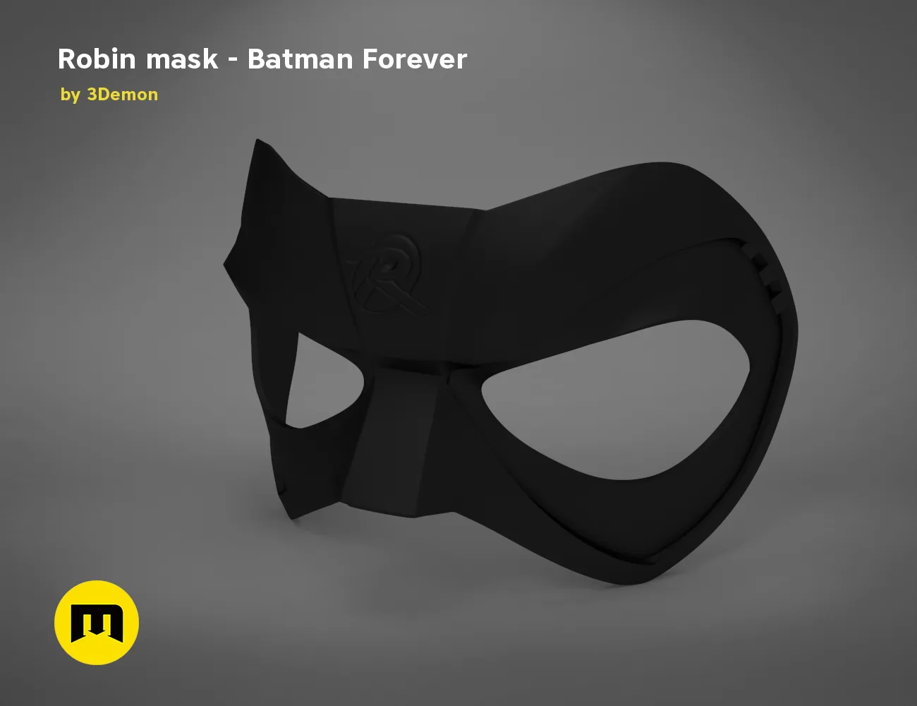 3D visualization of Robin mask - Batman Forever, sleek black cosplay prop STL preview